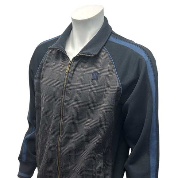 Marc Ecko Cut & Sew Blue Gray Plaid Full Zip Track Jacket with Pockets Large LG - Picture 9 of 13